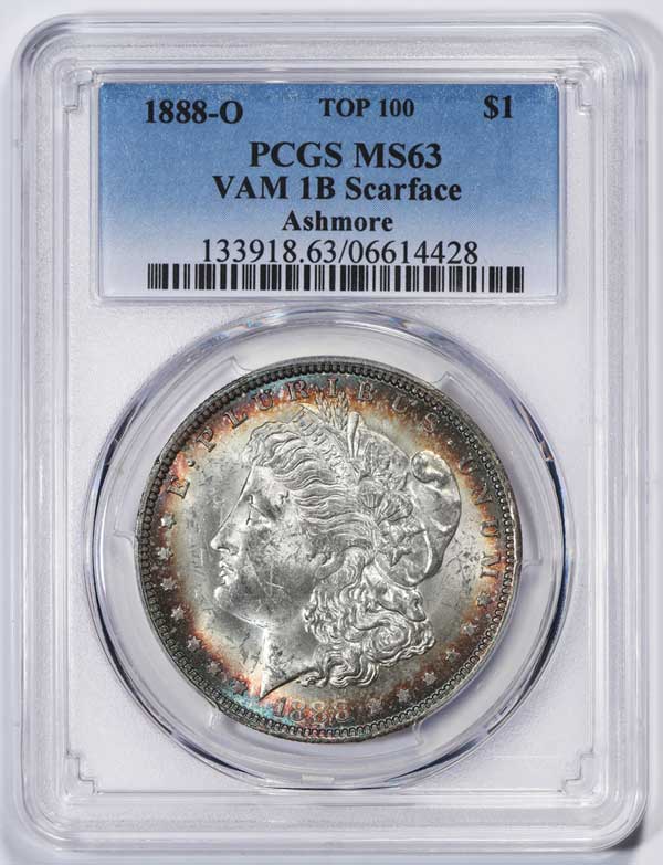 Obverse 1888-O Morgan Silver Dollar VAM 1B Scarface