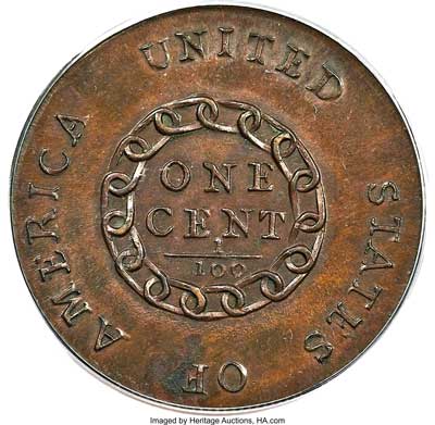1793 Chain America cents With Period reverse