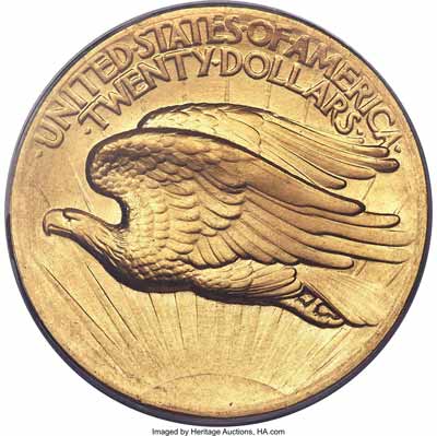 1907 Saint-Gaudens High Relief, Wire Rim Double Eagle reverse