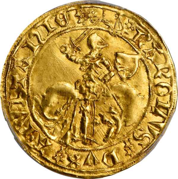 Aquitaine. Cavalier d'Or, ND. Charles (1468-74). obverse