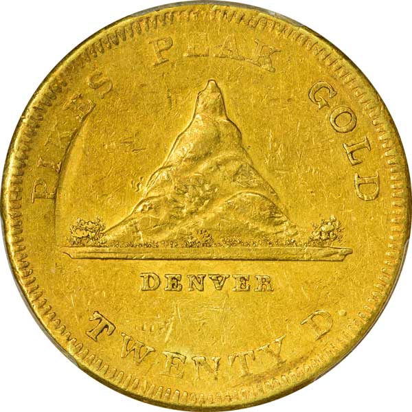 1860 $20 Clark, Gruber, & Co. pioneer gold piece obverse