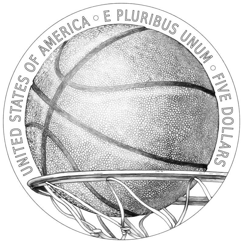 Basketball Hall of Fame $5 coin reverse design