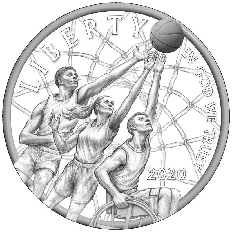 Basketball Hall of Fame coin obverse design