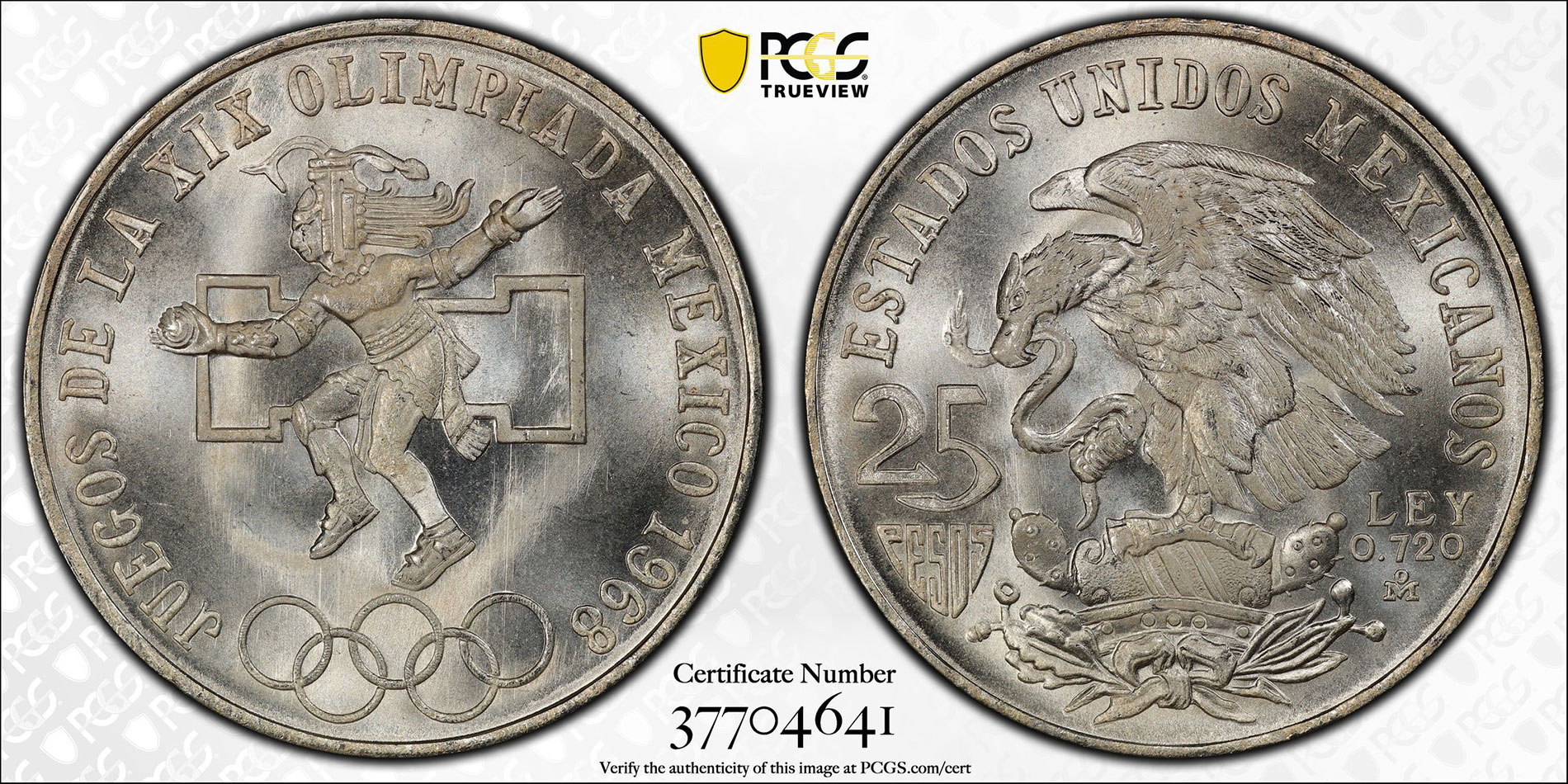 Olympic Games Coin 25 Pesos Juegos de la XIX Olimpiada Mexico 1968 Silver 0.720 