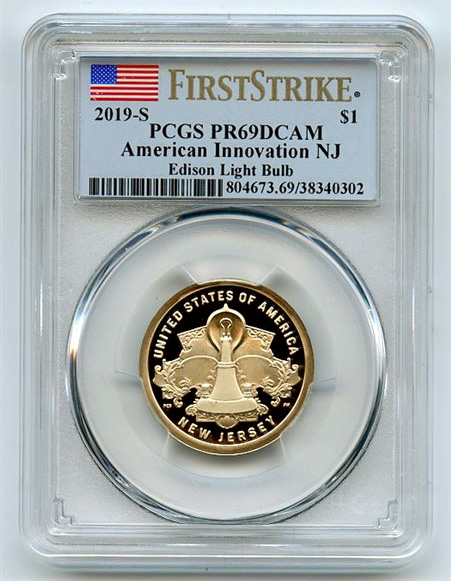 2019-PDS American Innovation Dollar NJ Light Bulb-BU & Proof 3 coin Set 