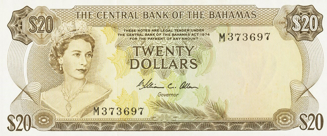 Central Bank of the Bahamas $1 Queen Elizabeth II One Dollar Bill