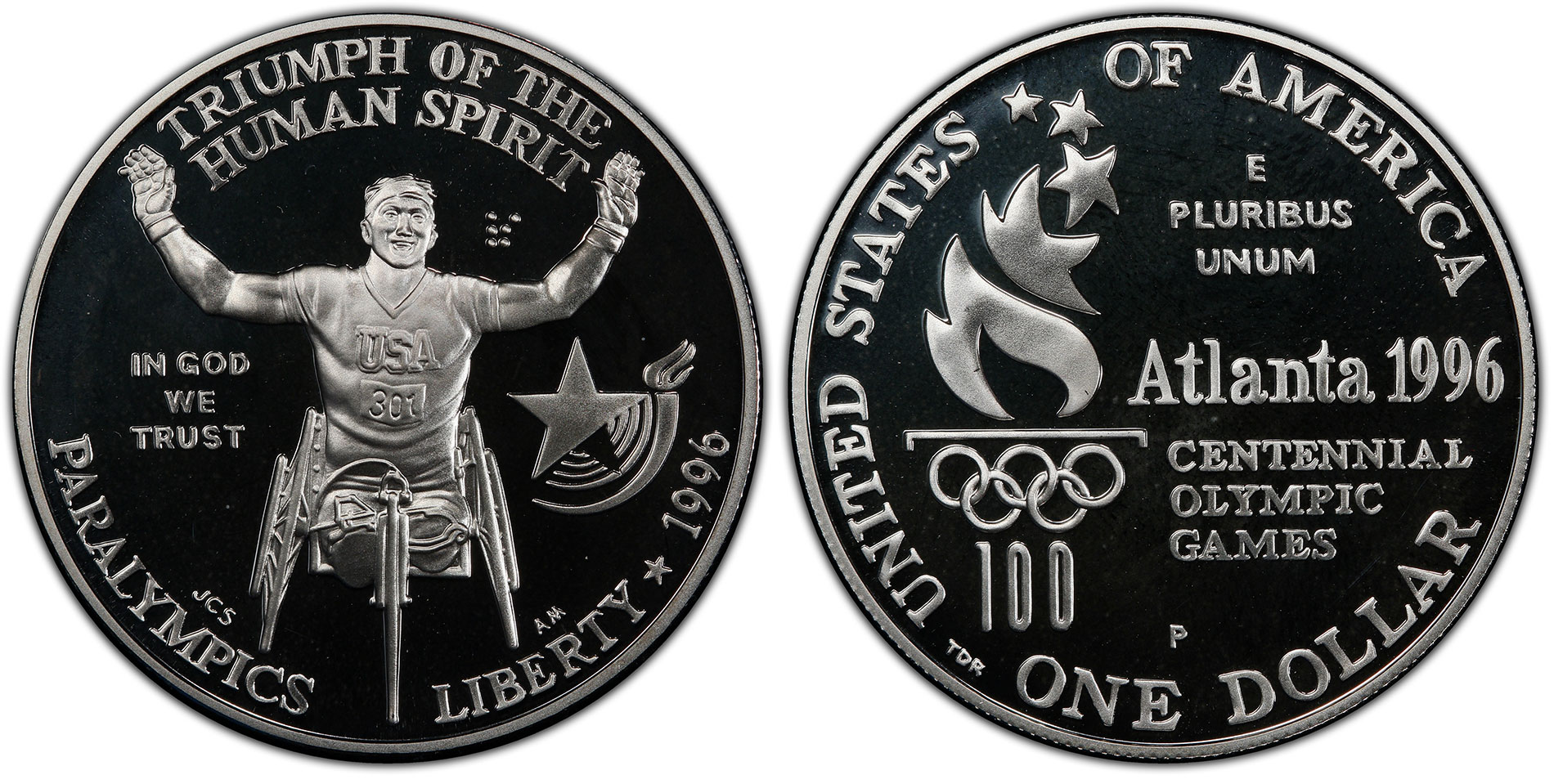 1996 D $1 U.S Atlanta Paralympic Commemorative Silver Dollar PCGS MS70 