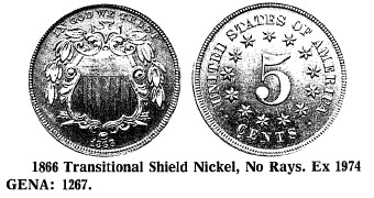 1866 Transitional Shield Nickel