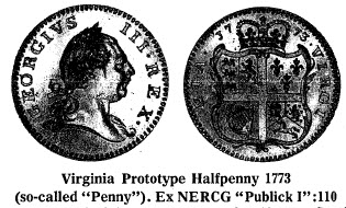 Virginia Prototype Halfpenny 1773