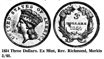 1854 Three Dollars