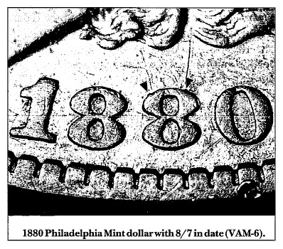 1880 Philadelphia Mint Dollar with 8/7 in date