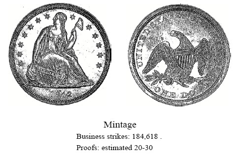 1842 Liberty Seated Dollar