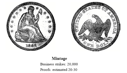 1844 Liberty Seated Dollar