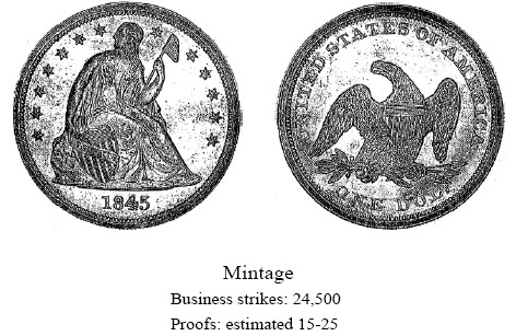 1845 Liberty Seated Dollar