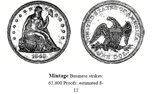 1849 Liberty Seated Dollar