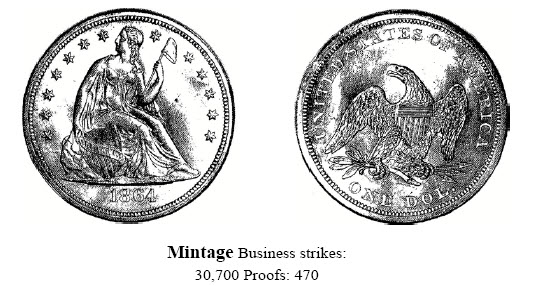 1864 Liberty Seated Dollar