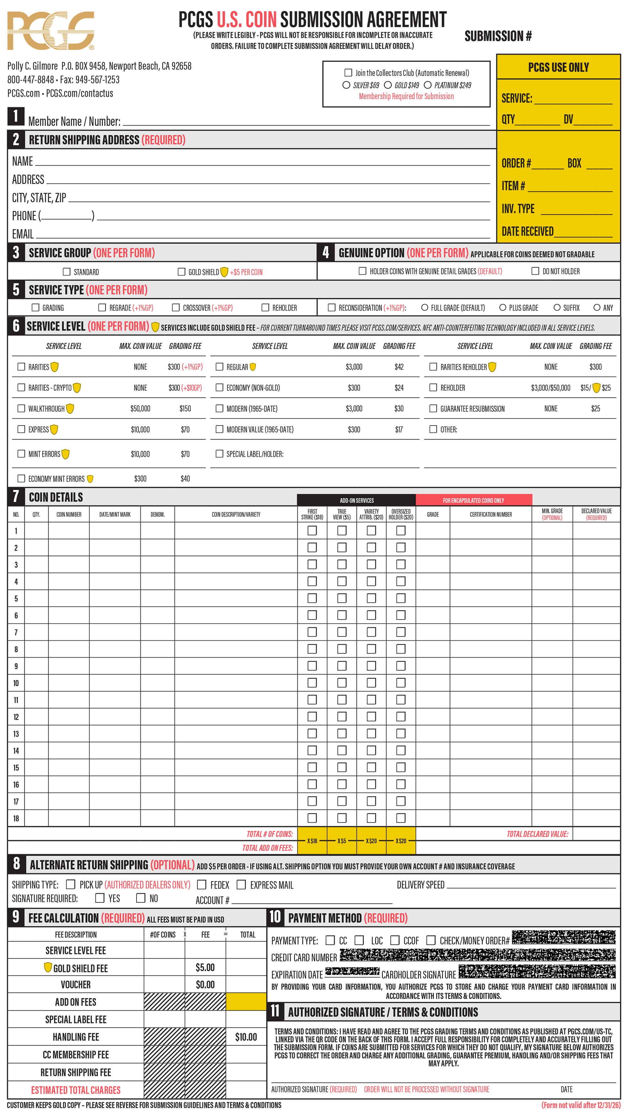 PCGS Submission Form