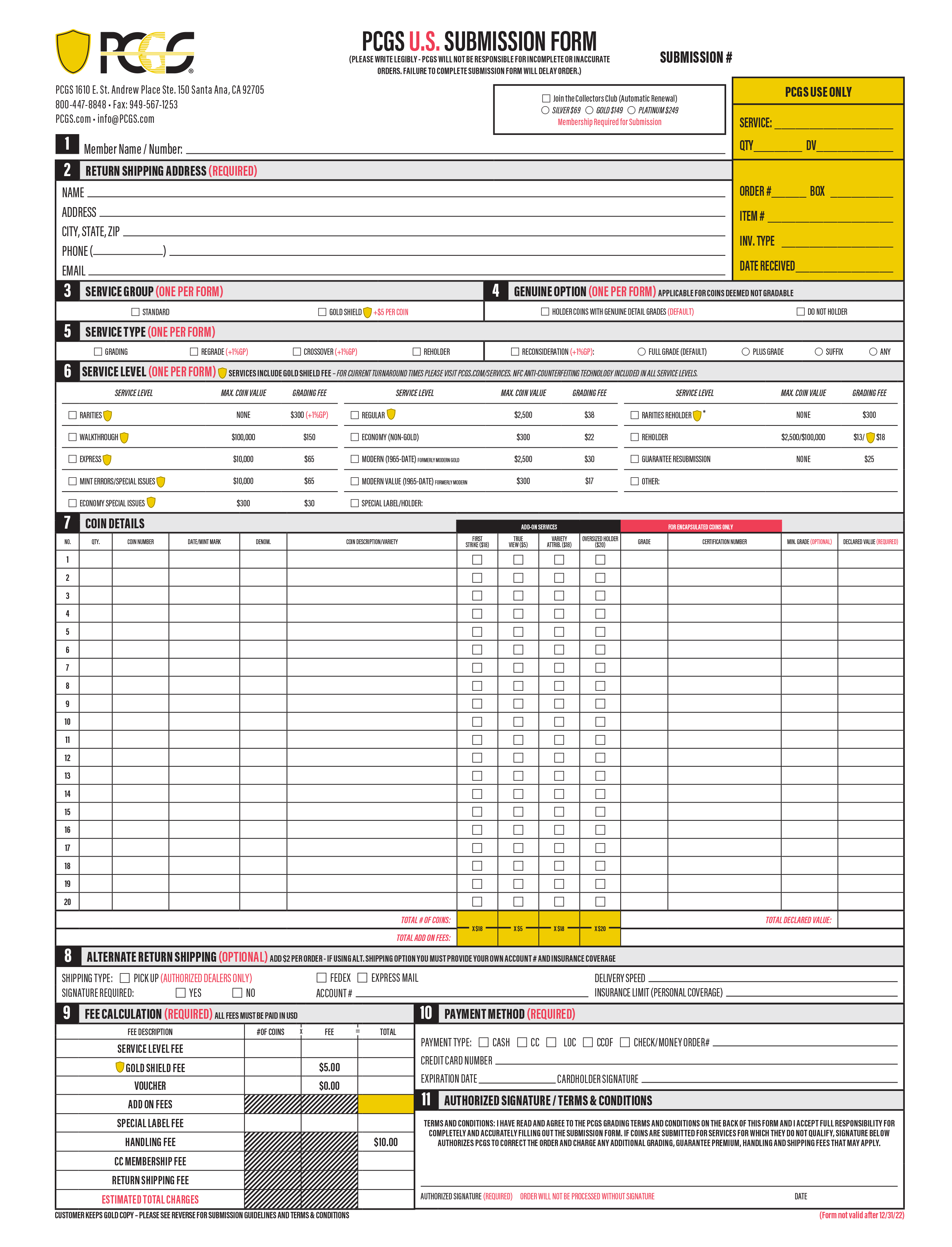 PCGS Submission Form