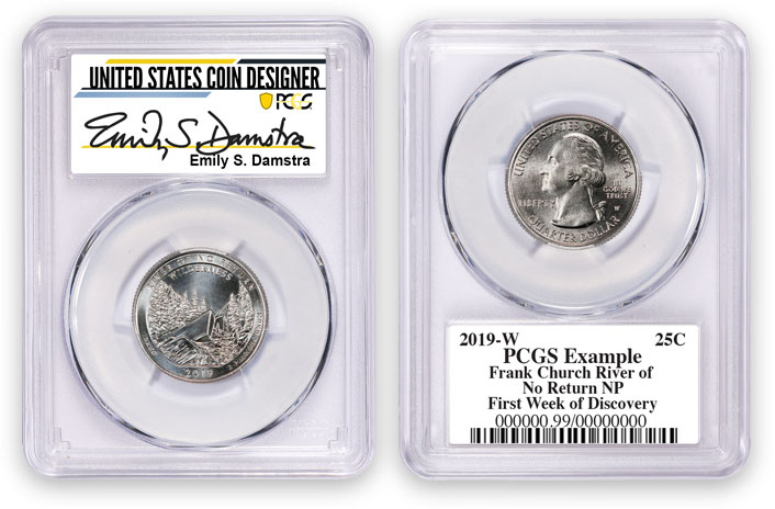 image of Emily Damstra special label in a PCGS holder