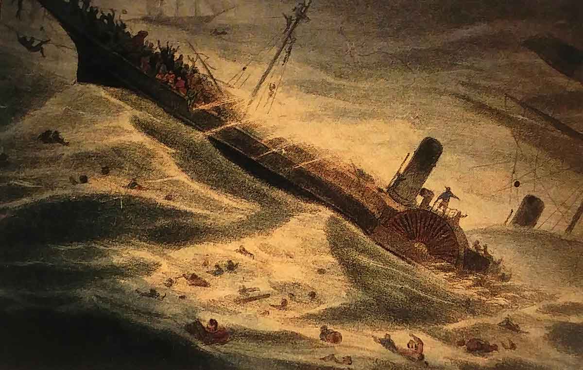 A contemporary artist’s rendering of the foundering S.S. Central America.